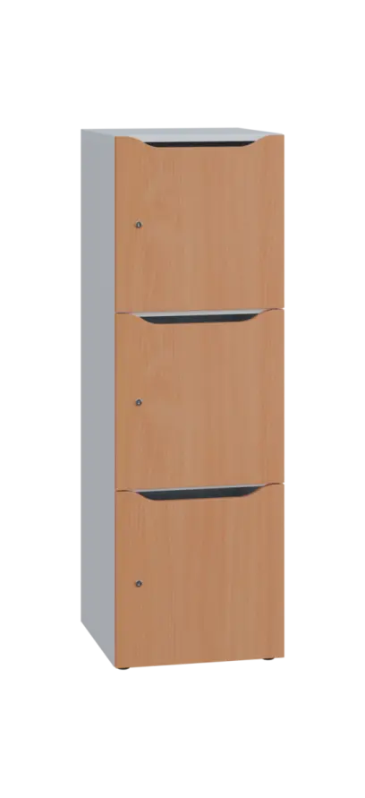 DOMINOU 33 úložná skříň 3-boxová, 1367x450x400 mm, korpus bílý, dvířka buk royal